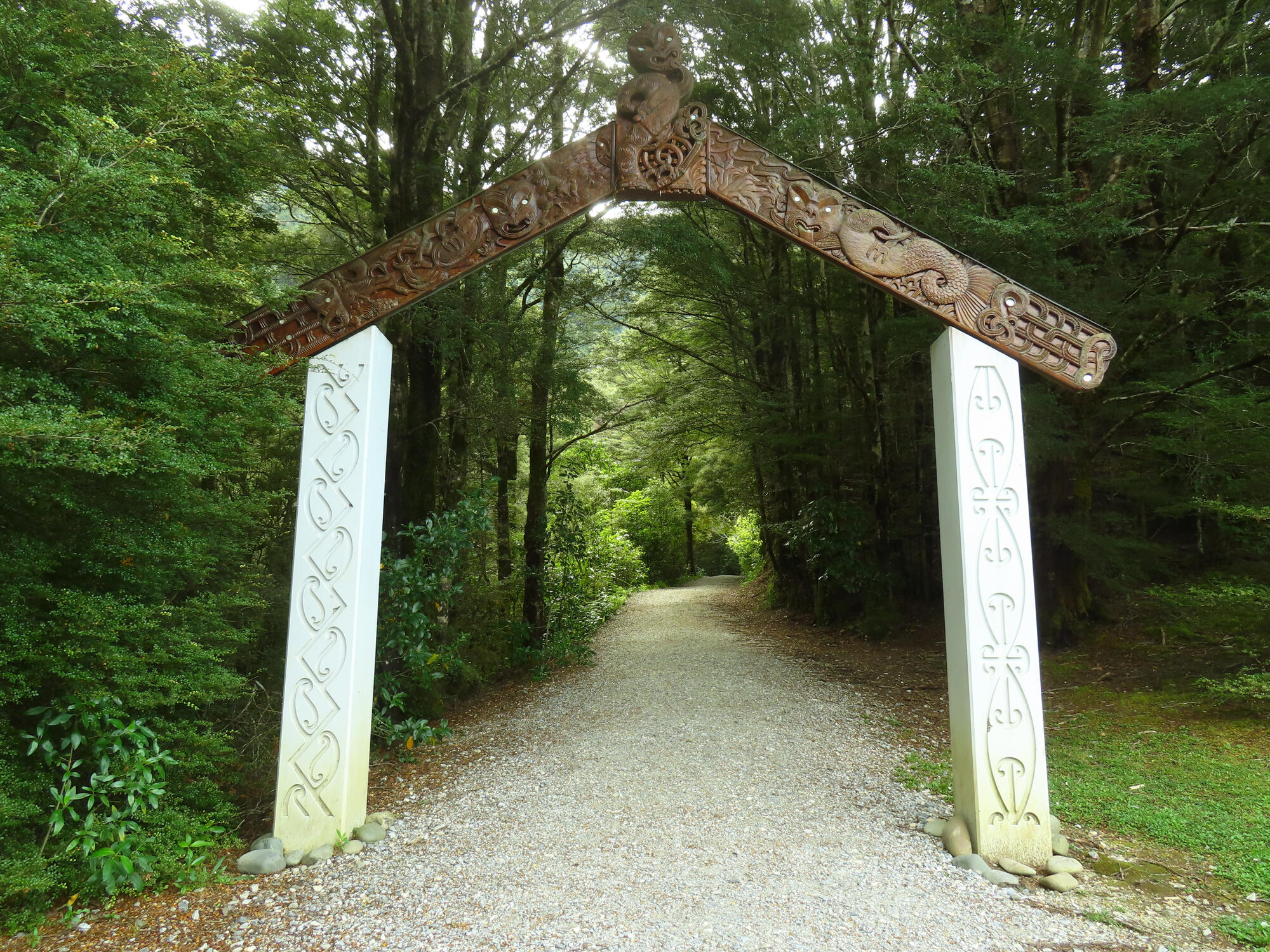 Traditional Maori entrance to Riuwaka's Resurgence in Riwaka, NZ 2026